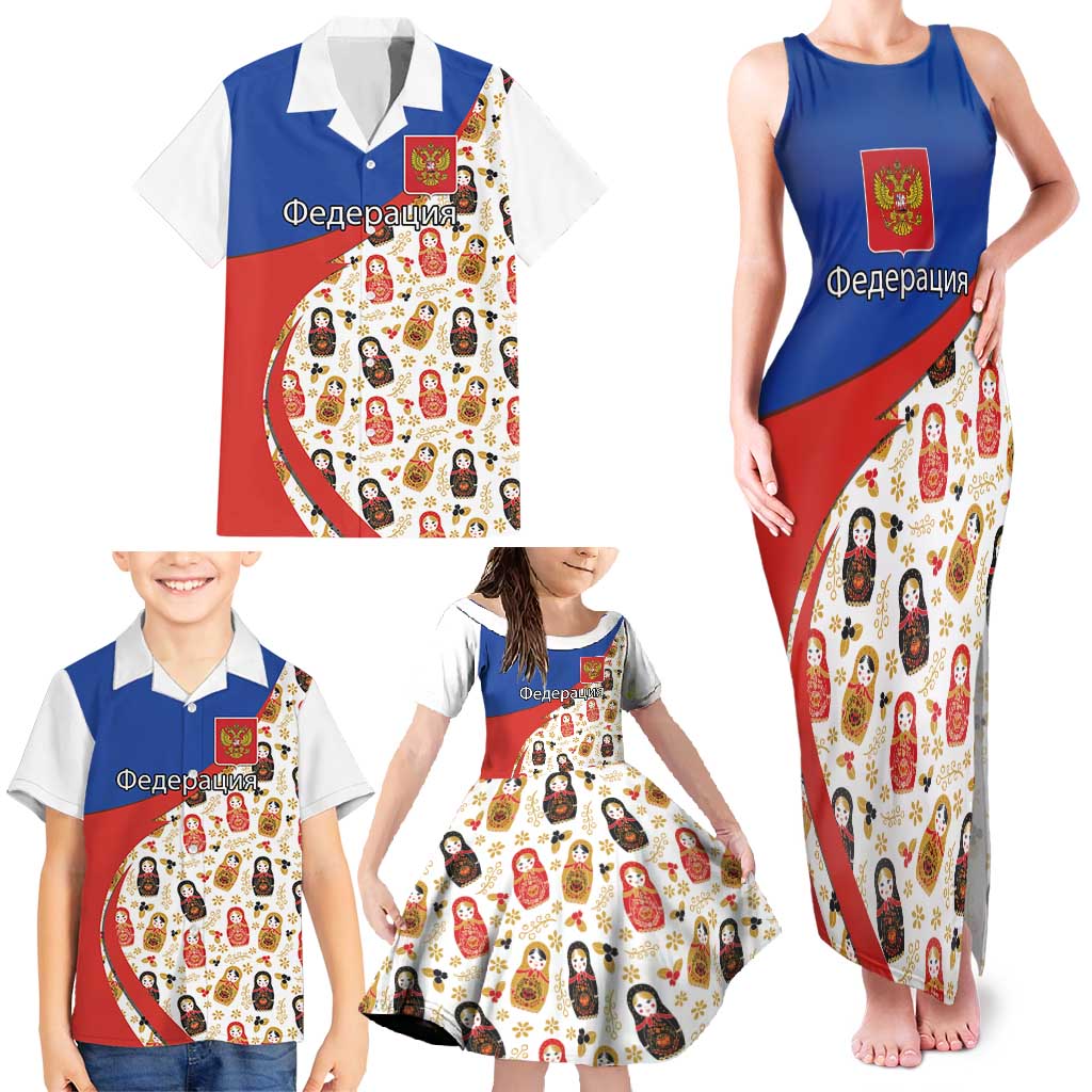 Russian Doll Family Matching Tank Maxi Dress and Hawaiian Shirt Flag Color Style No1 - Wonder Print Shop