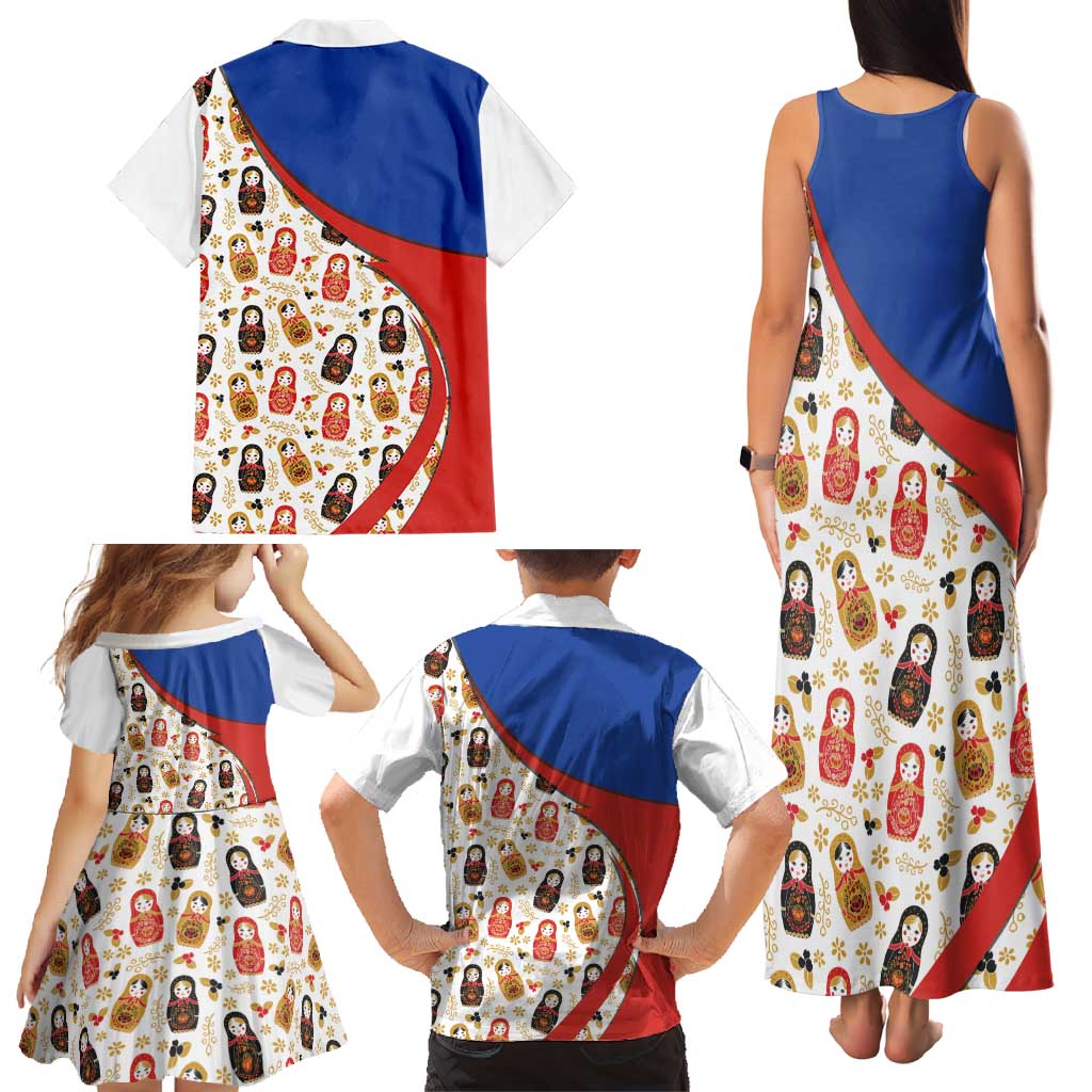 Russian Doll Family Matching Tank Maxi Dress and Hawaiian Shirt Flag Color Style No1 - Wonder Print Shop