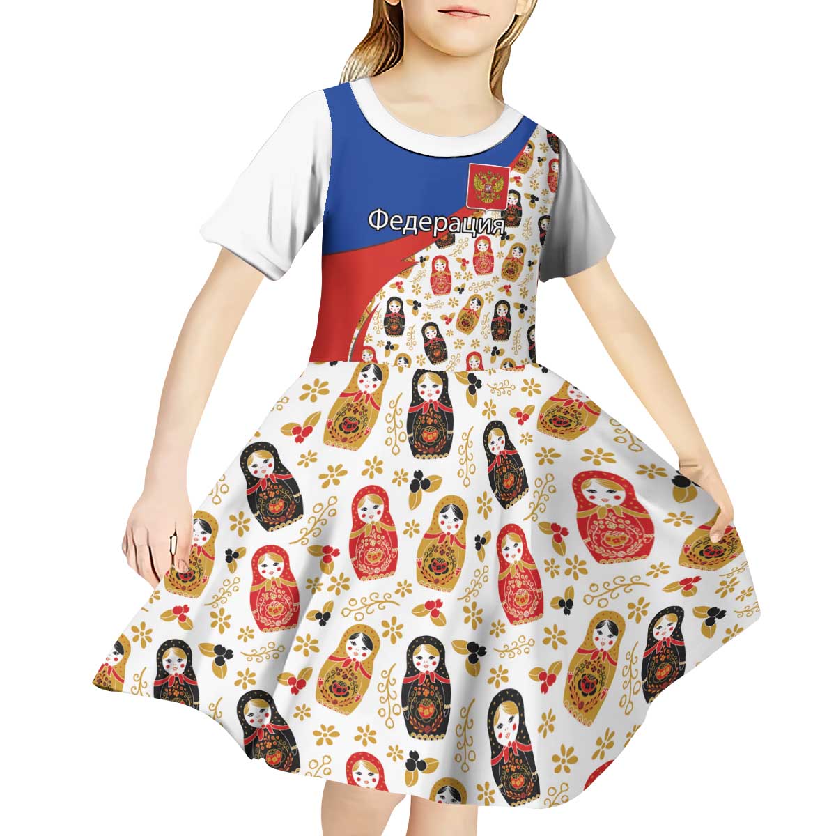 Russian Doll Kid Short Sleeve Dress Flag Color Style No1 - Wonder Print Shop