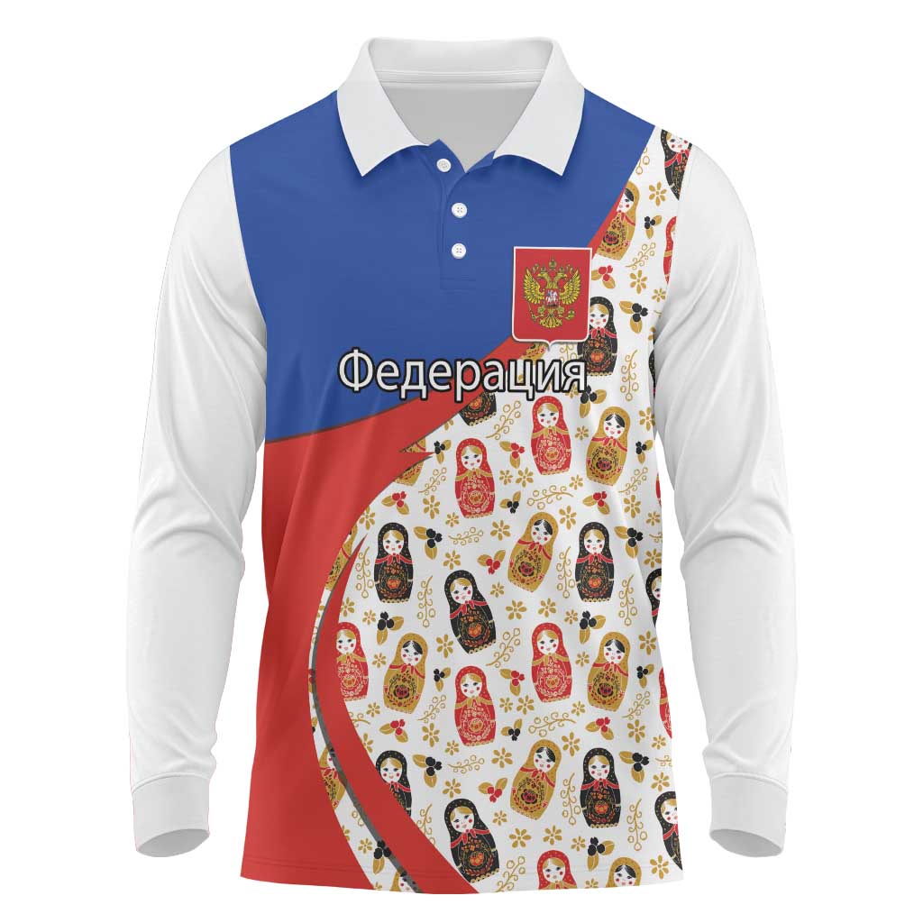 Russian Doll Long Sleeve Polo Shirt Flag Color Style No1 - Wonder Print Shop