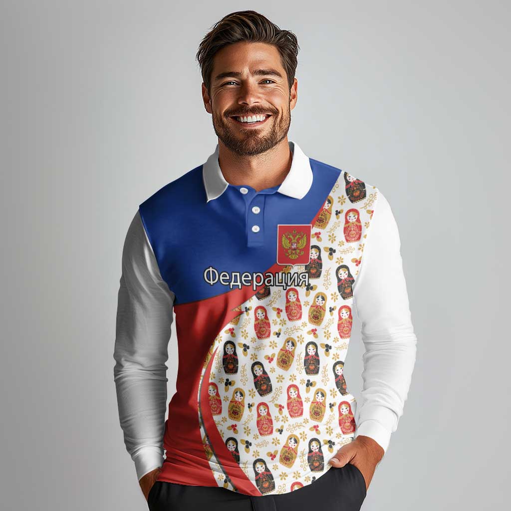 Russian Doll Long Sleeve Polo Shirt Flag Color Style No1 - Wonder Print Shop