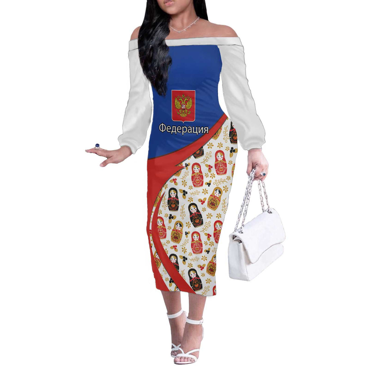 Russian Doll Off The Shoulder Long Sleeve Dress Flag Color Style No1 - Wonder Print Shop