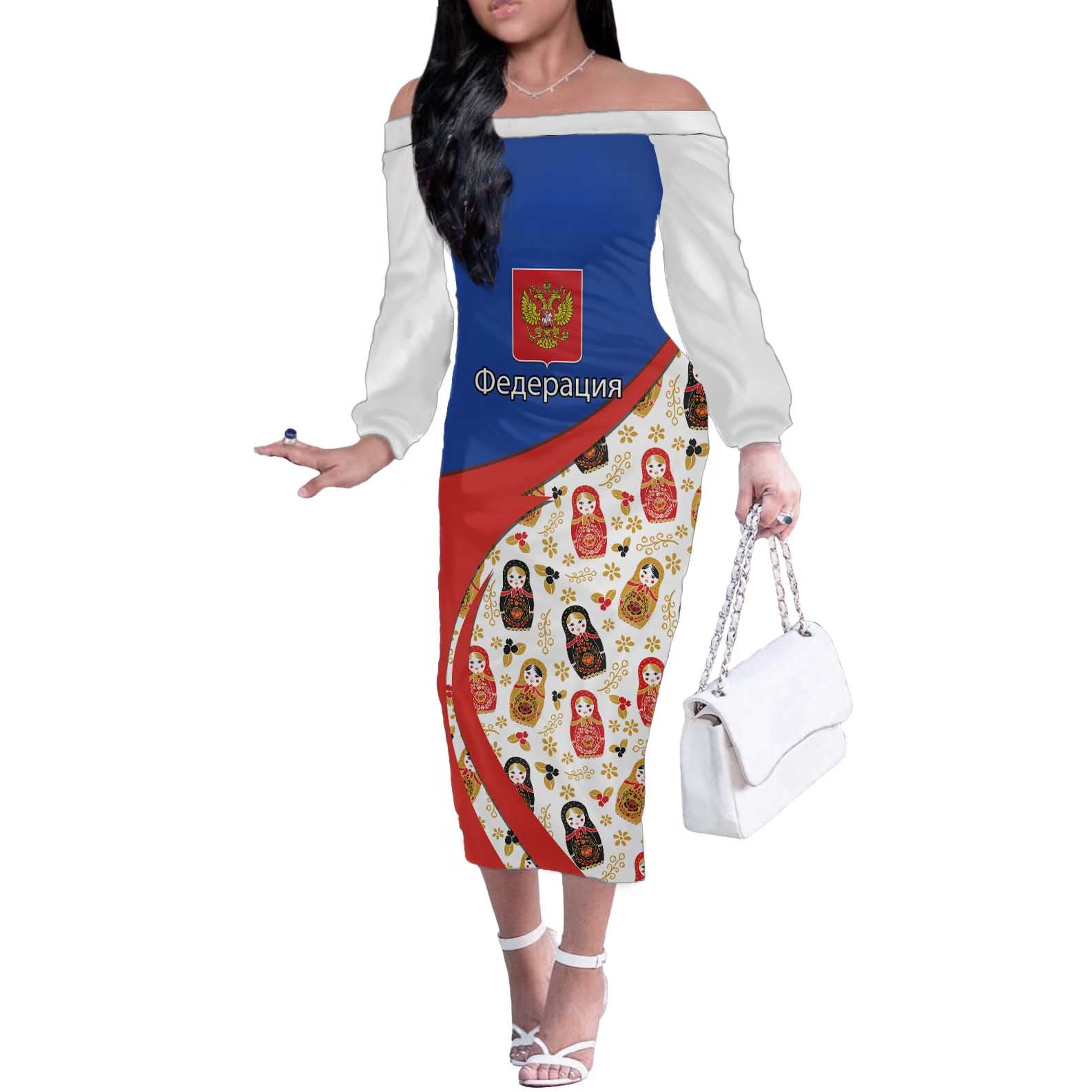 Russian Doll Off The Shoulder Long Sleeve Dress Flag Color Style No1 - Wonder Print Shop