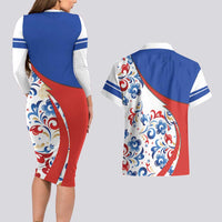 Matryoshka Doll Couples Matching Long Sleeve Bodycon Dress and Hawaiian Shirt Flag Color Style No2 - Wonder Print Shop