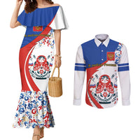 Matryoshka Doll Couples Matching Mermaid Dress and Long Sleeve Button Shirt Flag Color Style No2 - Wonder Print Shop