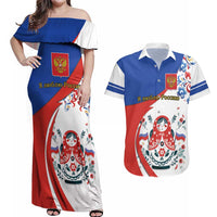Matryoshka Doll Couples Matching Off Shoulder Maxi Dress and Hawaiian Shirt Flag Color Style No2 - Wonder Print Shop