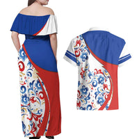 Matryoshka Doll Couples Matching Off Shoulder Maxi Dress and Hawaiian Shirt Flag Color Style No2 - Wonder Print Shop