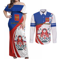 Matryoshka Doll Couples Matching Off Shoulder Maxi Dress and Long Sleeve Button Shirt Flag Color Style No2 - Wonder Print Shop
