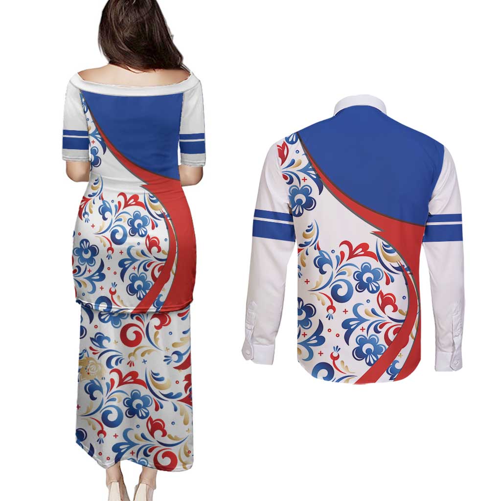 Matryoshka Doll Couples Matching Puletasi and Long Sleeve Button Shirt Flag Color Style No2 - Wonder Print Shop