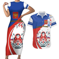 Matryoshka Doll Couples Matching Short Sleeve Bodycon Dress and Hawaiian Shirt Flag Color Style No2 - Wonder Print Shop