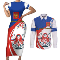 Matryoshka Doll Couples Matching Short Sleeve Bodycon Dress and Long Sleeve Button Shirt Flag Color Style No2 - Wonder Print Shop