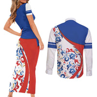 Matryoshka Doll Couples Matching Short Sleeve Bodycon Dress and Long Sleeve Button Shirt Flag Color Style No2 - Wonder Print Shop