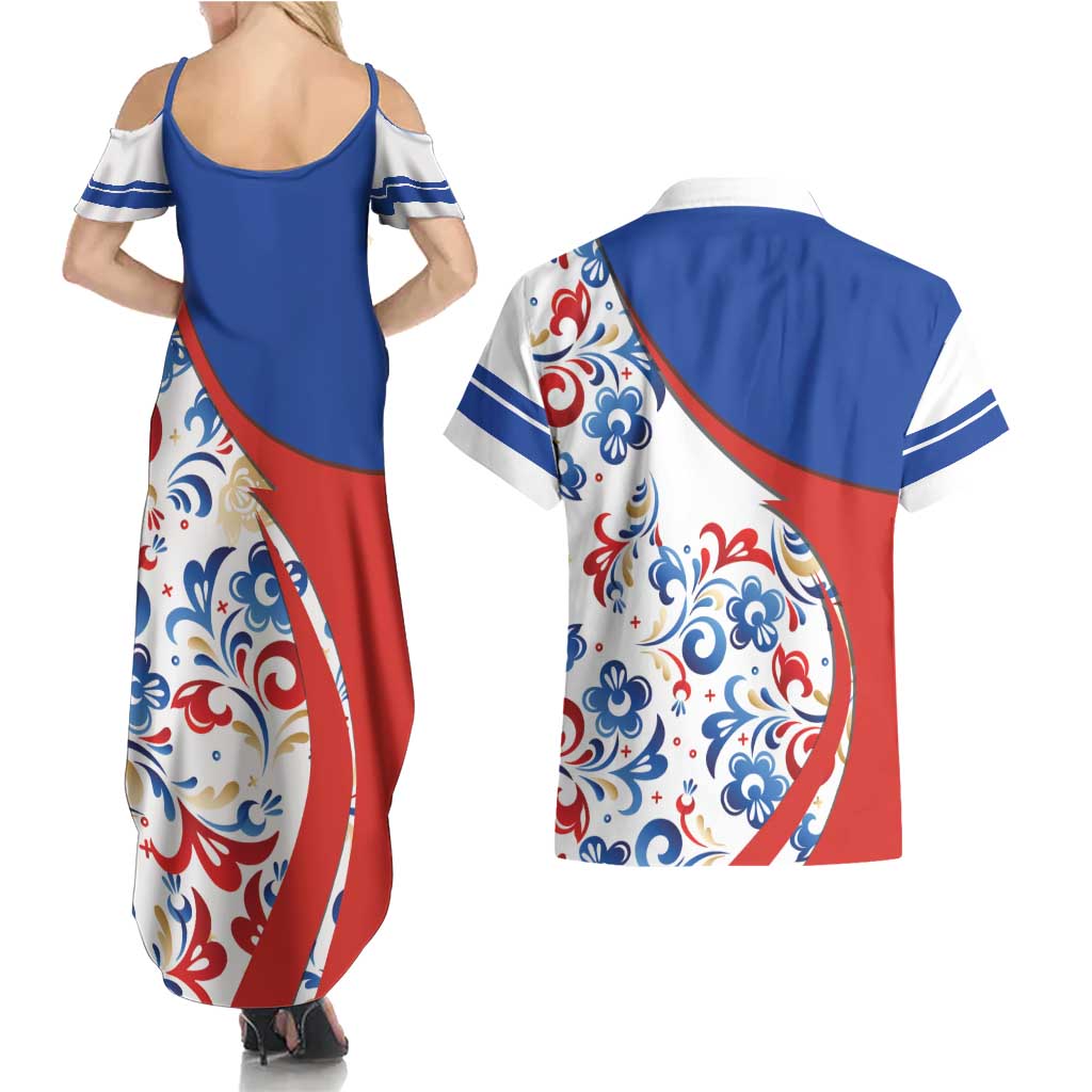 Matryoshka Doll Couples Matching Summer Maxi Dress and Hawaiian Shirt Flag Color Style No2 - Wonder Print Shop