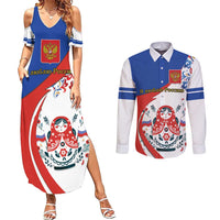 Matryoshka Doll Couples Matching Summer Maxi Dress and Long Sleeve Button Shirt Flag Color Style No2 - Wonder Print Shop