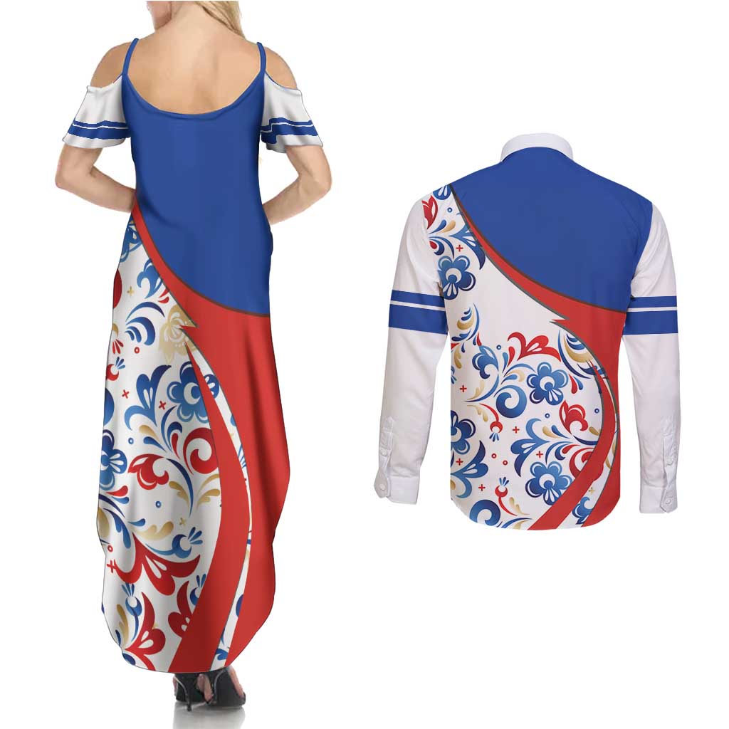Matryoshka Doll Couples Matching Summer Maxi Dress and Long Sleeve Button Shirt Flag Color Style No2 - Wonder Print Shop