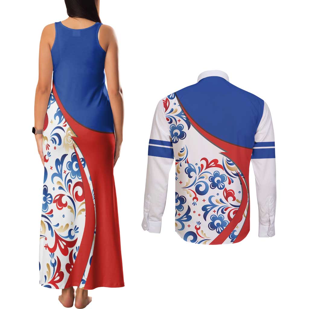 Matryoshka Doll Couples Matching Tank Maxi Dress and Long Sleeve Button Shirt Flag Color Style No2 - Wonder Print Shop