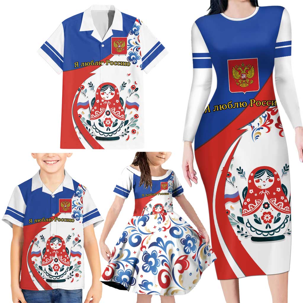 Matryoshka Doll Family Matching Long Sleeve Bodycon Dress and Hawaiian Shirt Flag Color Style No2 - Wonder Print Shop