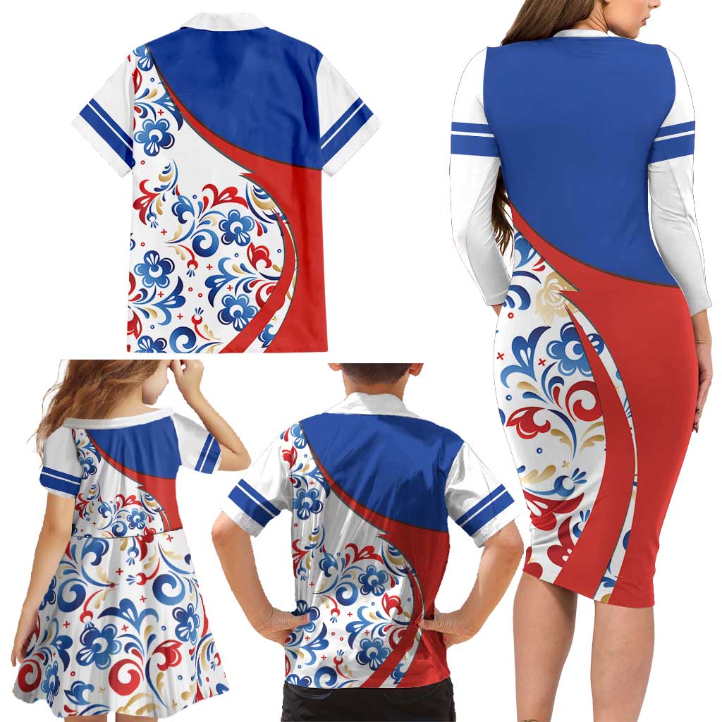 Matryoshka Doll Family Matching Long Sleeve Bodycon Dress and Hawaiian Shirt Flag Color Style No2 - Wonder Print Shop