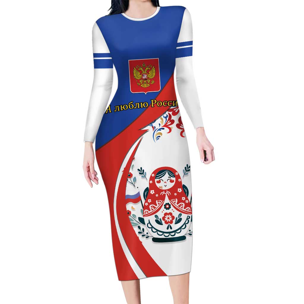 Matryoshka Doll Family Matching Long Sleeve Bodycon Dress and Hawaiian Shirt Flag Color Style No2 - Wonder Print Shop