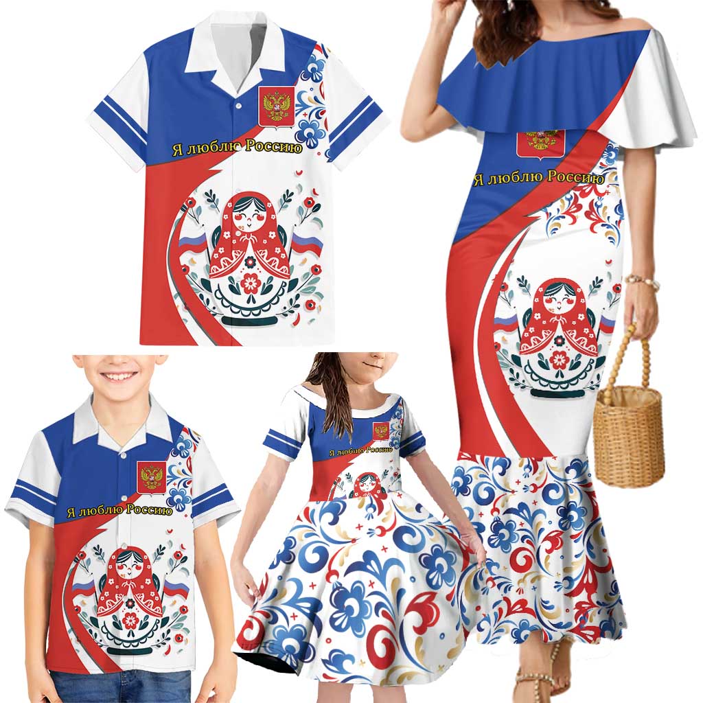 Matryoshka Doll Family Matching Mermaid Dress and Hawaiian Shirt Flag Color Style No2 - Wonder Print Shop