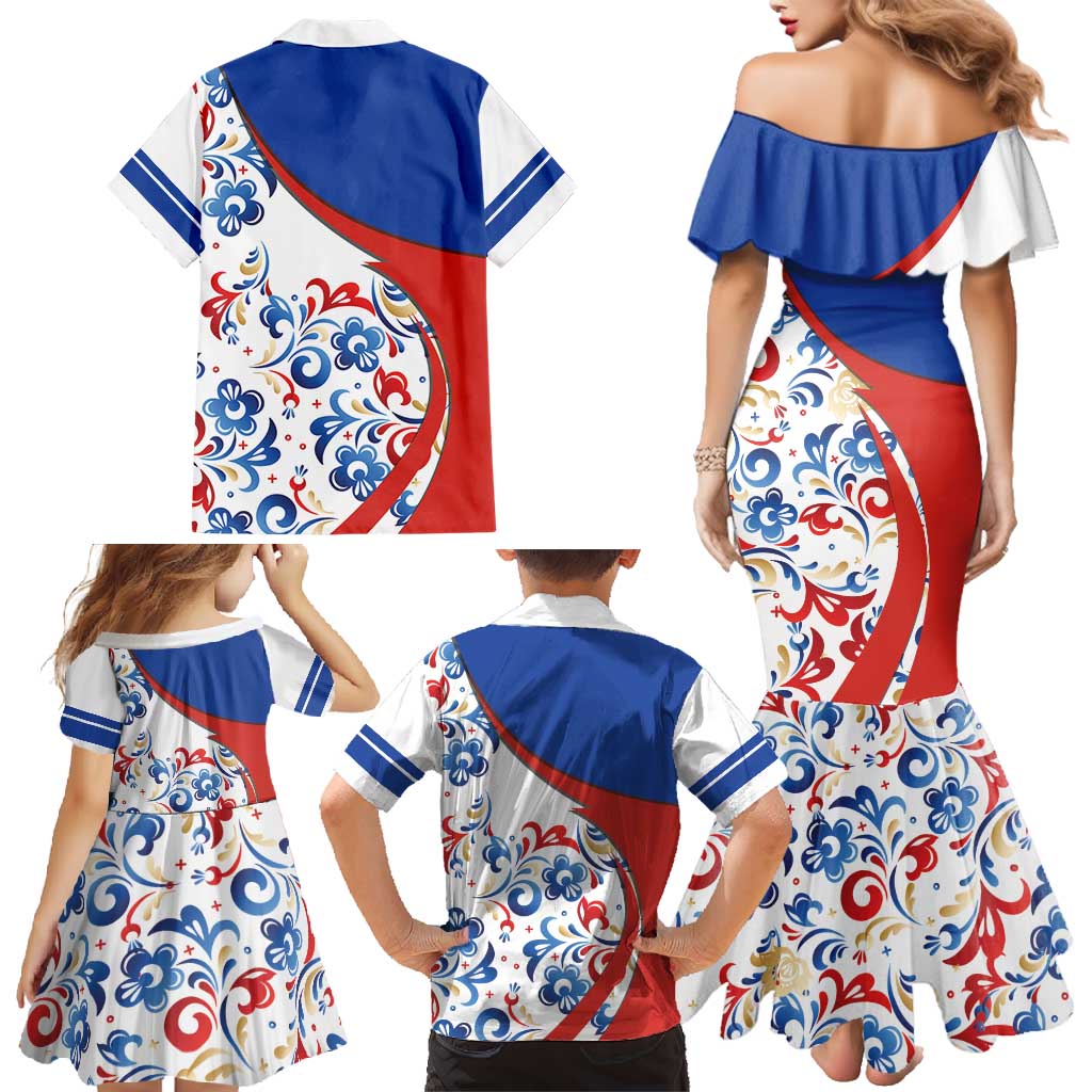 Matryoshka Doll Family Matching Mermaid Dress and Hawaiian Shirt Flag Color Style No2 - Wonder Print Shop