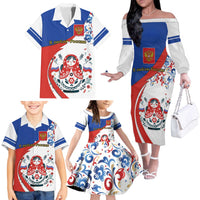 Matryoshka Doll Family Matching Off The Shoulder Long Sleeve Dress and Hawaiian Shirt Flag Color Style No2 - Wonder Print Shop