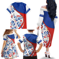Matryoshka Doll Family Matching Off The Shoulder Long Sleeve Dress and Hawaiian Shirt Flag Color Style No2 - Wonder Print Shop
