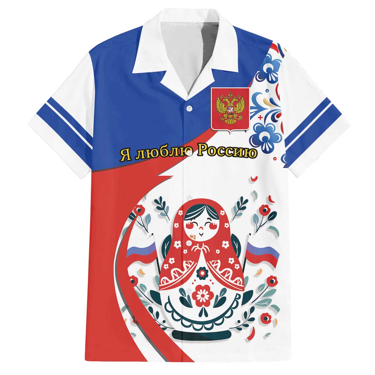Matryoshka Doll Family Matching Off The Shoulder Long Sleeve Dress and Hawaiian Shirt Flag Color Style No2 - Wonder Print Shop