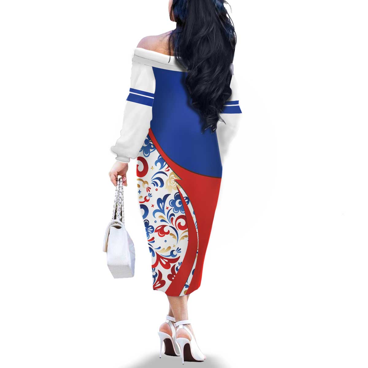 Matryoshka Doll Family Matching Off The Shoulder Long Sleeve Dress and Hawaiian Shirt Flag Color Style No2 - Wonder Print Shop