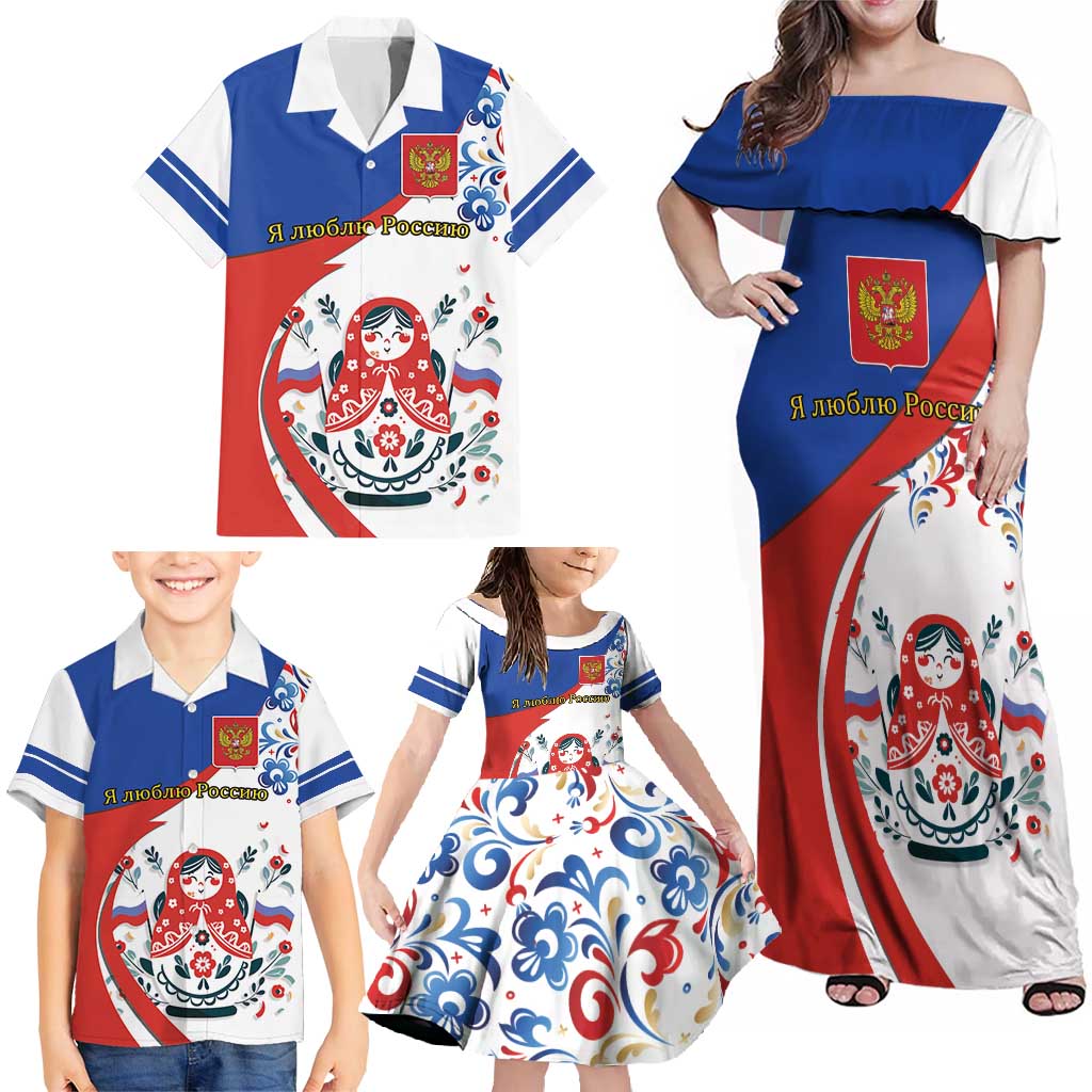 Matryoshka Doll Family Matching Off Shoulder Maxi Dress and Hawaiian Shirt Flag Color Style No2 - Wonder Print Shop