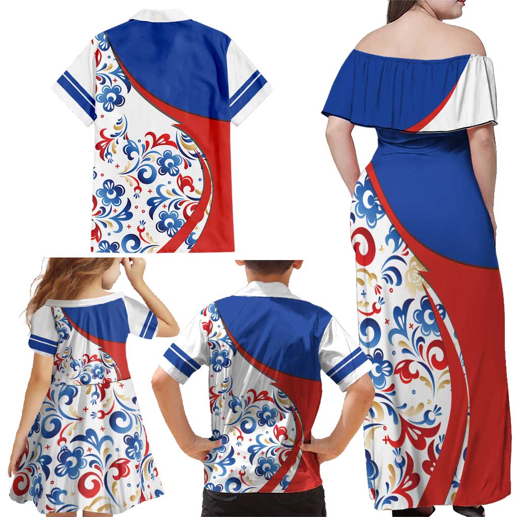 Matryoshka Doll Family Matching Off Shoulder Maxi Dress and Hawaiian Shirt Flag Color Style No2 - Wonder Print Shop