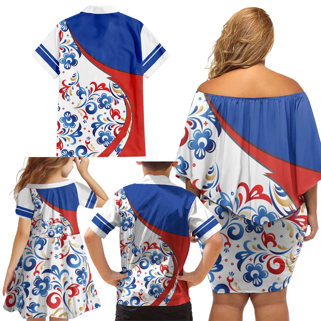 Matryoshka Doll Family Matching Off Shoulder Short Dress and Hawaiian Shirt Flag Color Style No2 - Wonder Print Shop