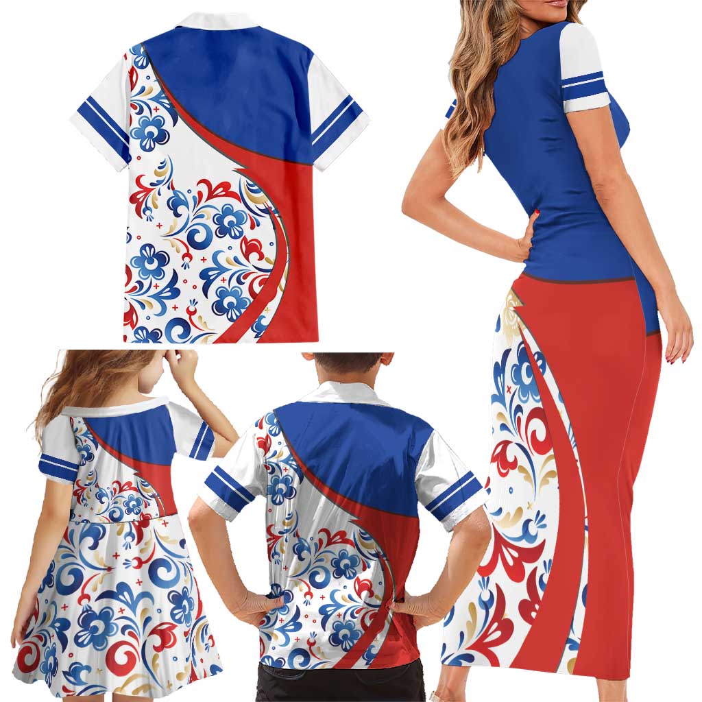 Matryoshka Doll Family Matching Short Sleeve Bodycon Dress and Hawaiian Shirt Flag Color Style No2 - Wonder Print Shop