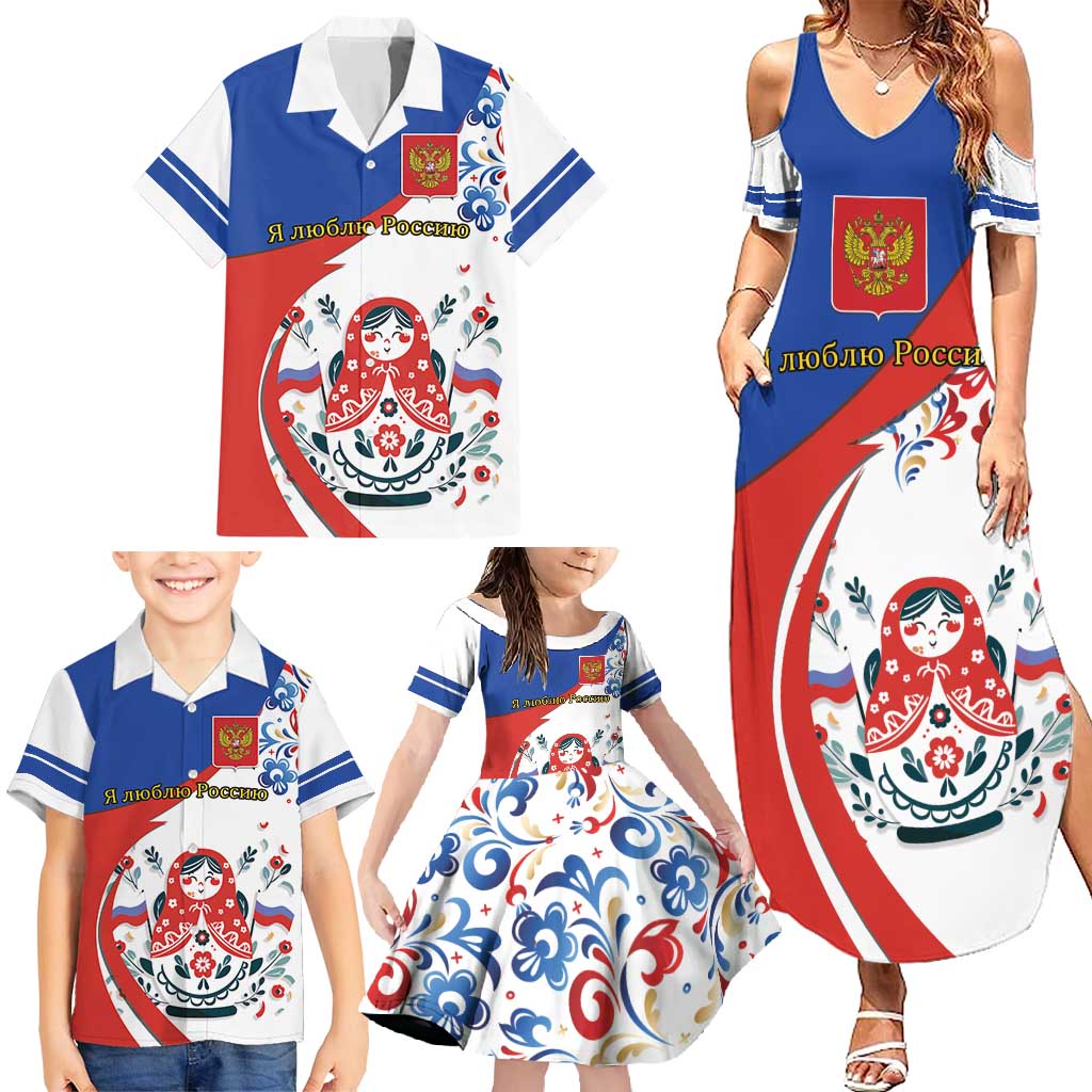 Matryoshka Doll Family Matching Summer Maxi Dress and Hawaiian Shirt Flag Color Style No2 - Wonder Print Shop