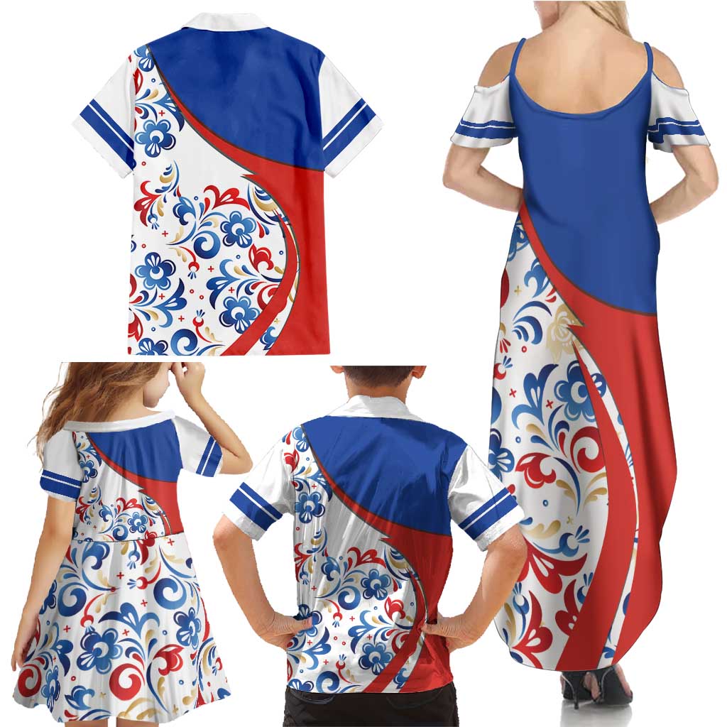 Matryoshka Doll Family Matching Summer Maxi Dress and Hawaiian Shirt Flag Color Style No2 - Wonder Print Shop