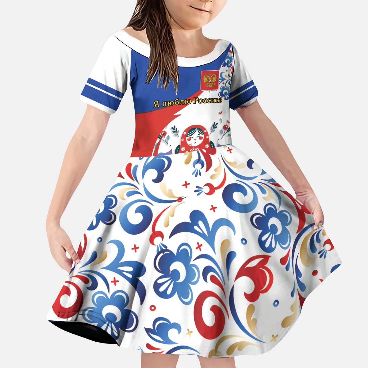 Matryoshka Doll Kid Short Sleeve Dress Flag Color Style No2 - Wonder Print Shop