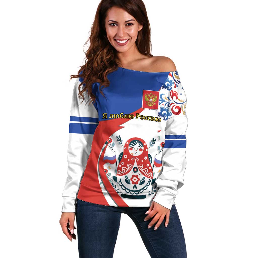 Matryoshka Doll Off Shoulder Sweater Flag Color Style No2 - Wonder Print Shop