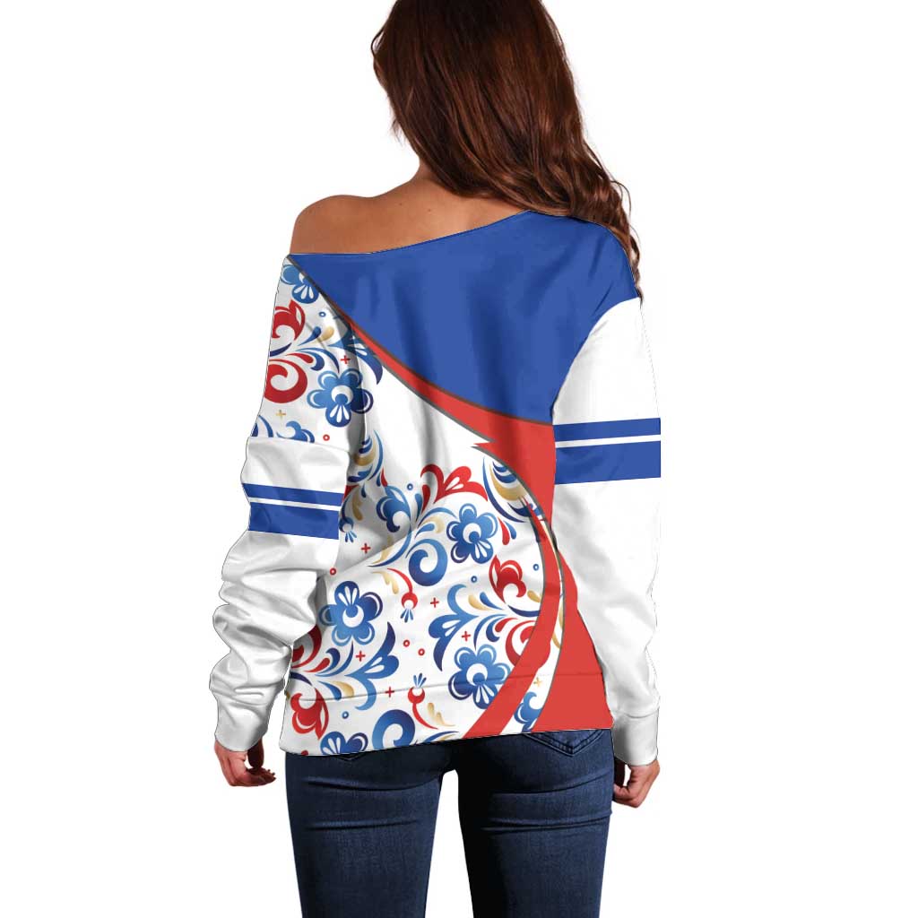 Matryoshka Doll Off Shoulder Sweater Flag Color Style No2 - Wonder Print Shop
