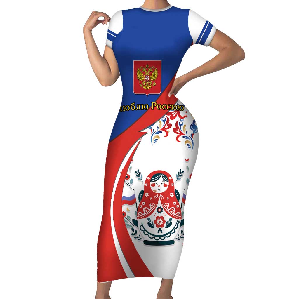 Matryoshka Doll Short Sleeve Bodycon Dress Flag Color Style No2 - Wonder Print Shop