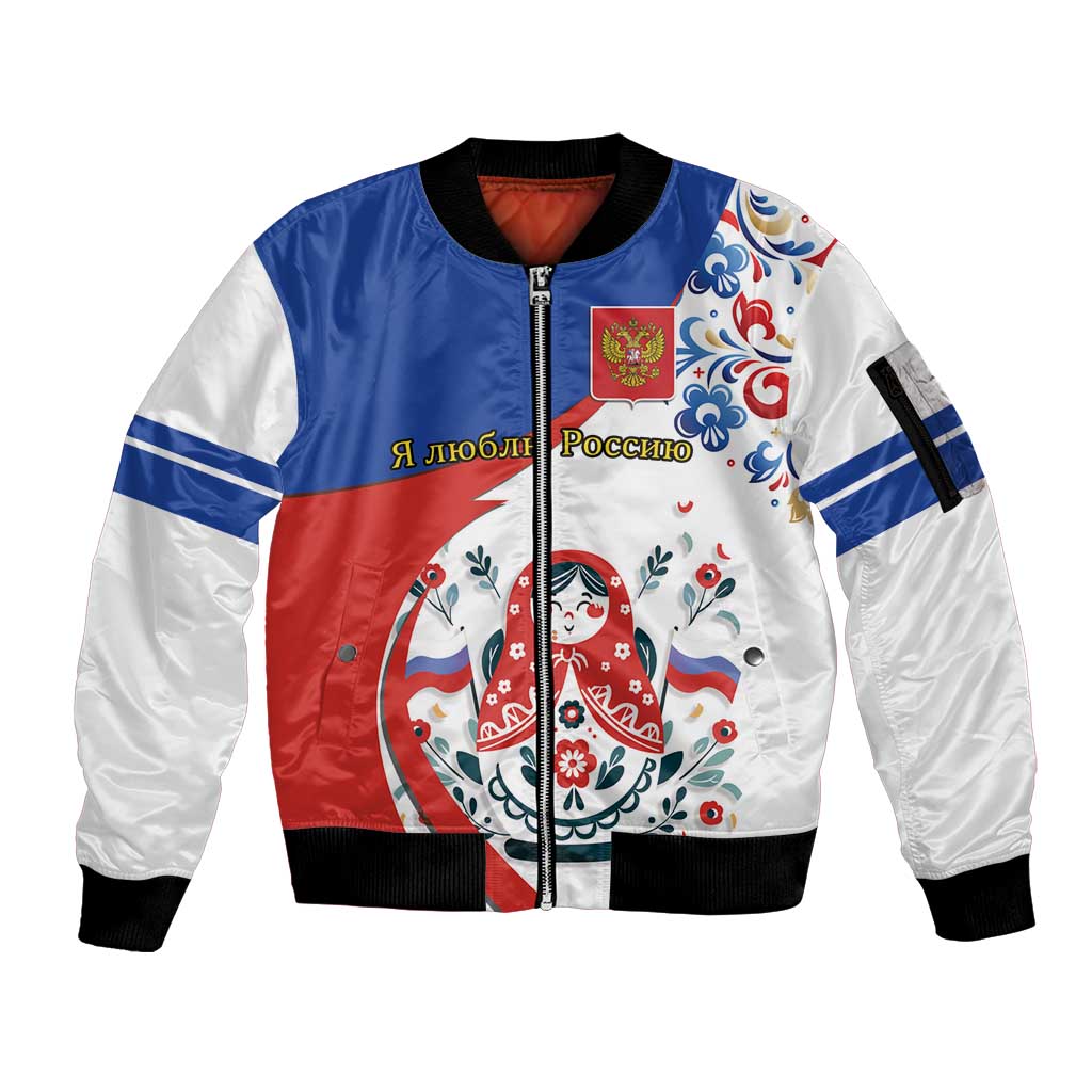 Matryoshka Doll Sleeve Zip Bomber Jacket Flag Color Style No2 - Wonder Print Shop