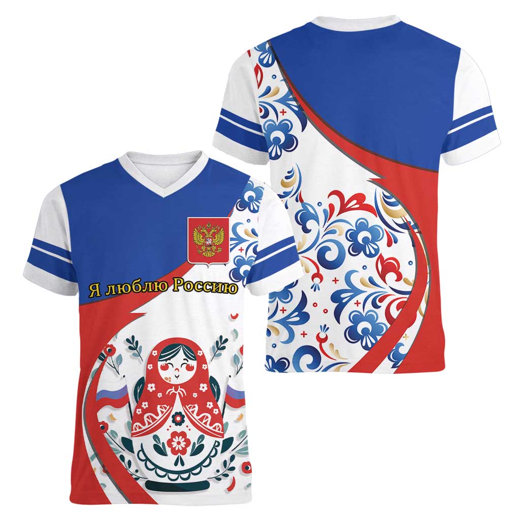 Matryoshka Doll Women V-Neck T-Shirt Flag Color Style No2 - Wonder Print Shop