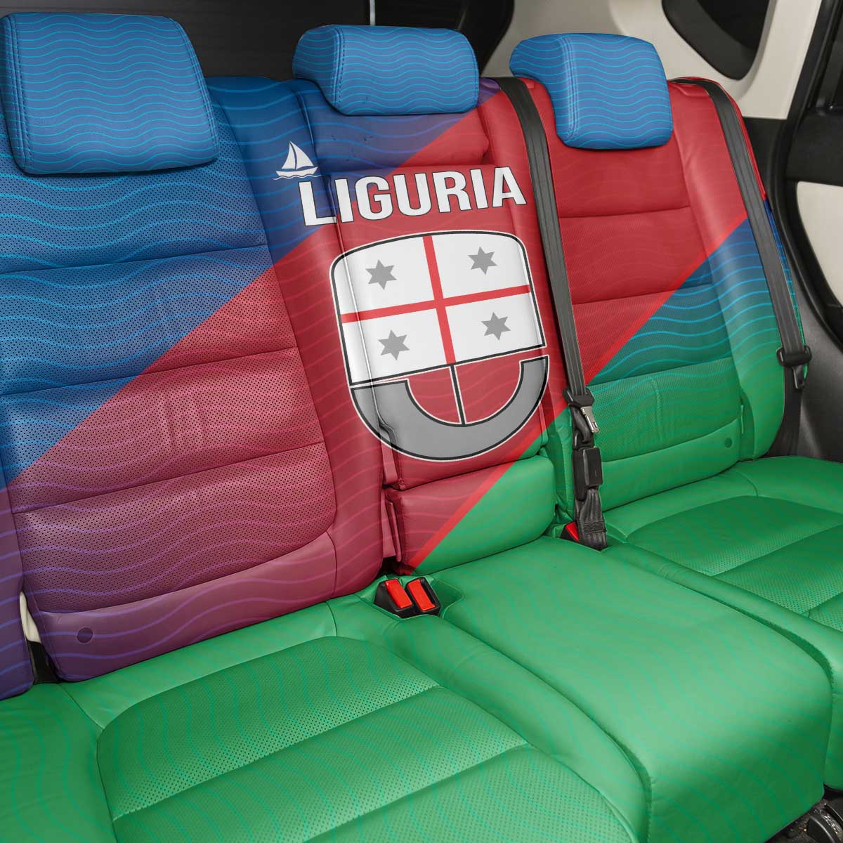 Italy Liguria Back Car Seat Cover Emblem With Flag Style - Wonder Print Shop