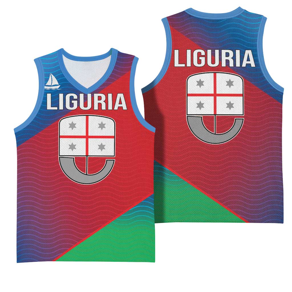 Italy Liguria Basketball Jersey Emblem With Flag Style - Wonder Print Shop