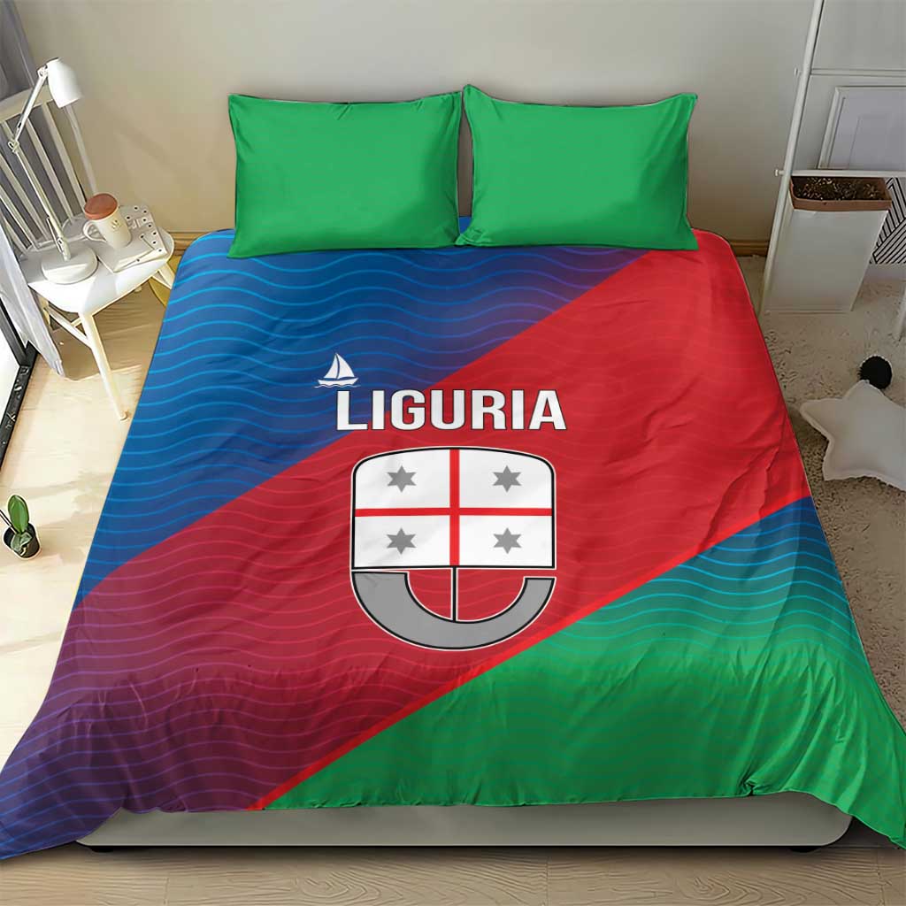 Italy Liguria Bedding Set Emblem With Flag Style - Wonder Print Shop