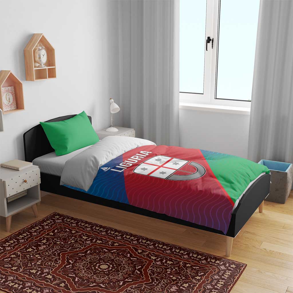Italy Liguria Bedding Set Emblem With Flag Style - Wonder Print Shop