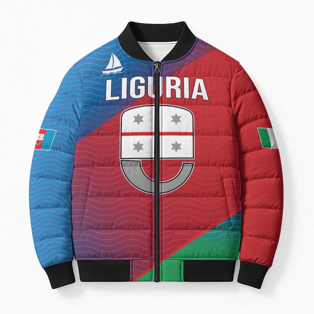 Italy Liguria Bomber Puffer Jacket Emblem With Flag Style - Wonder Print Shop