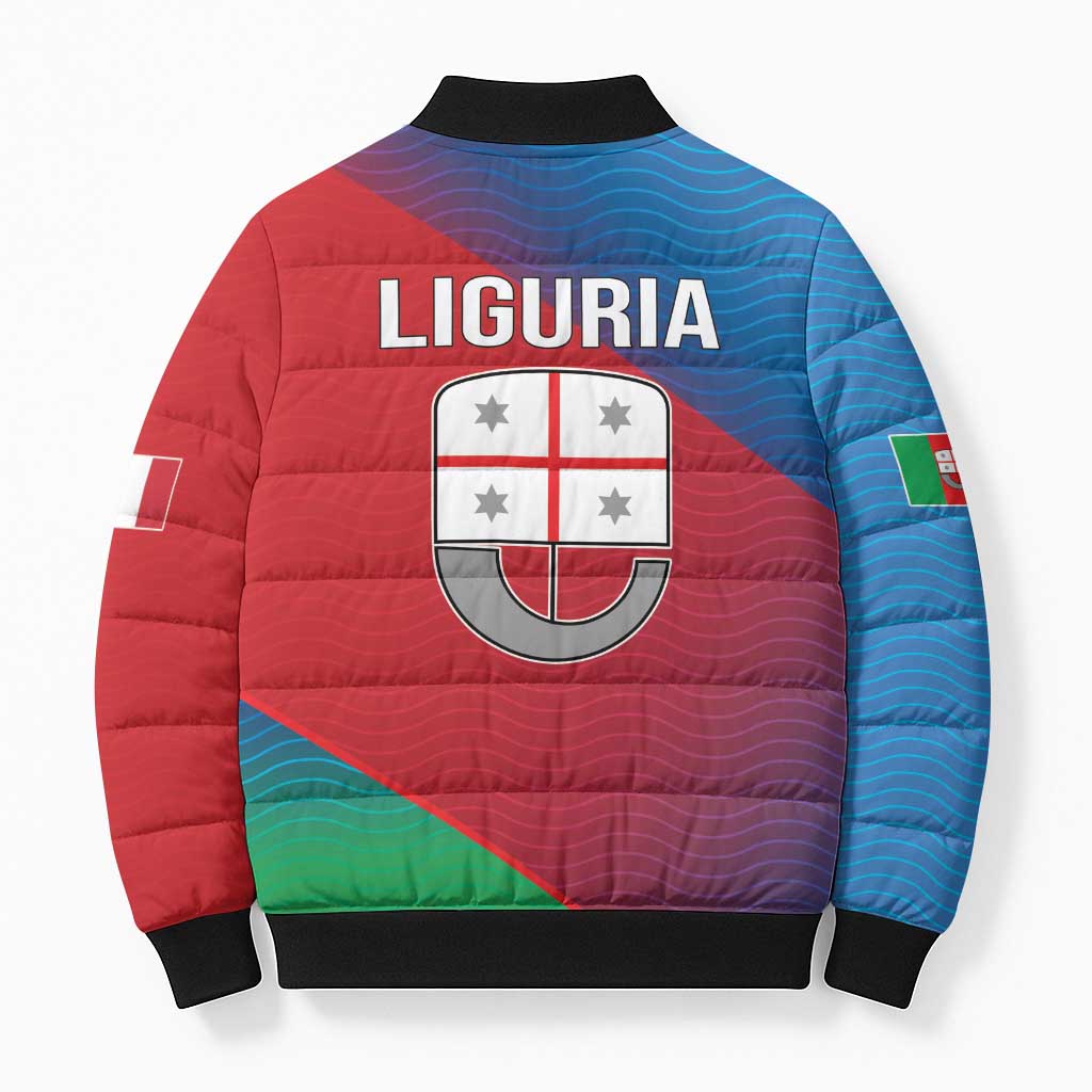 Italy Liguria Bomber Puffer Jacket Emblem With Flag Style - Wonder Print Shop