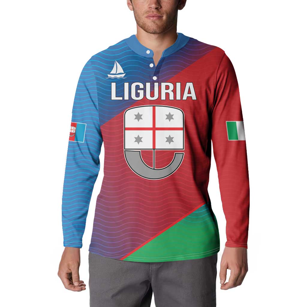 Italy Liguria Button Sweatshirt Emblem With Flag Style LT19