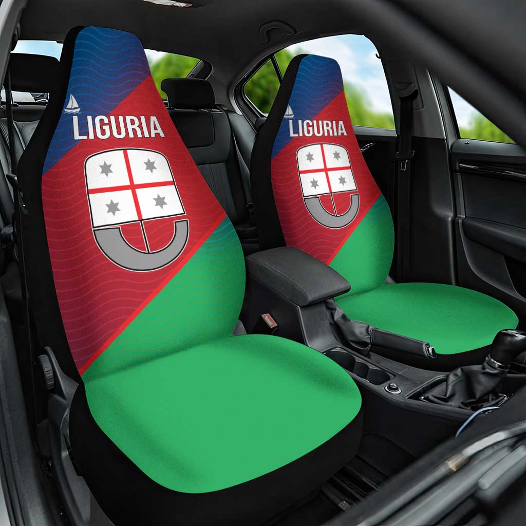 Italy Liguria Car Seat Cover Emblem With Flag Style - Wonder Print Shop