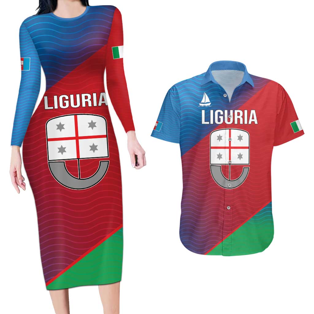 Italy Liguria Couples Matching Long Sleeve Bodycon Dress and Hawaiian Shirt Emblem With Flag Style LT19
